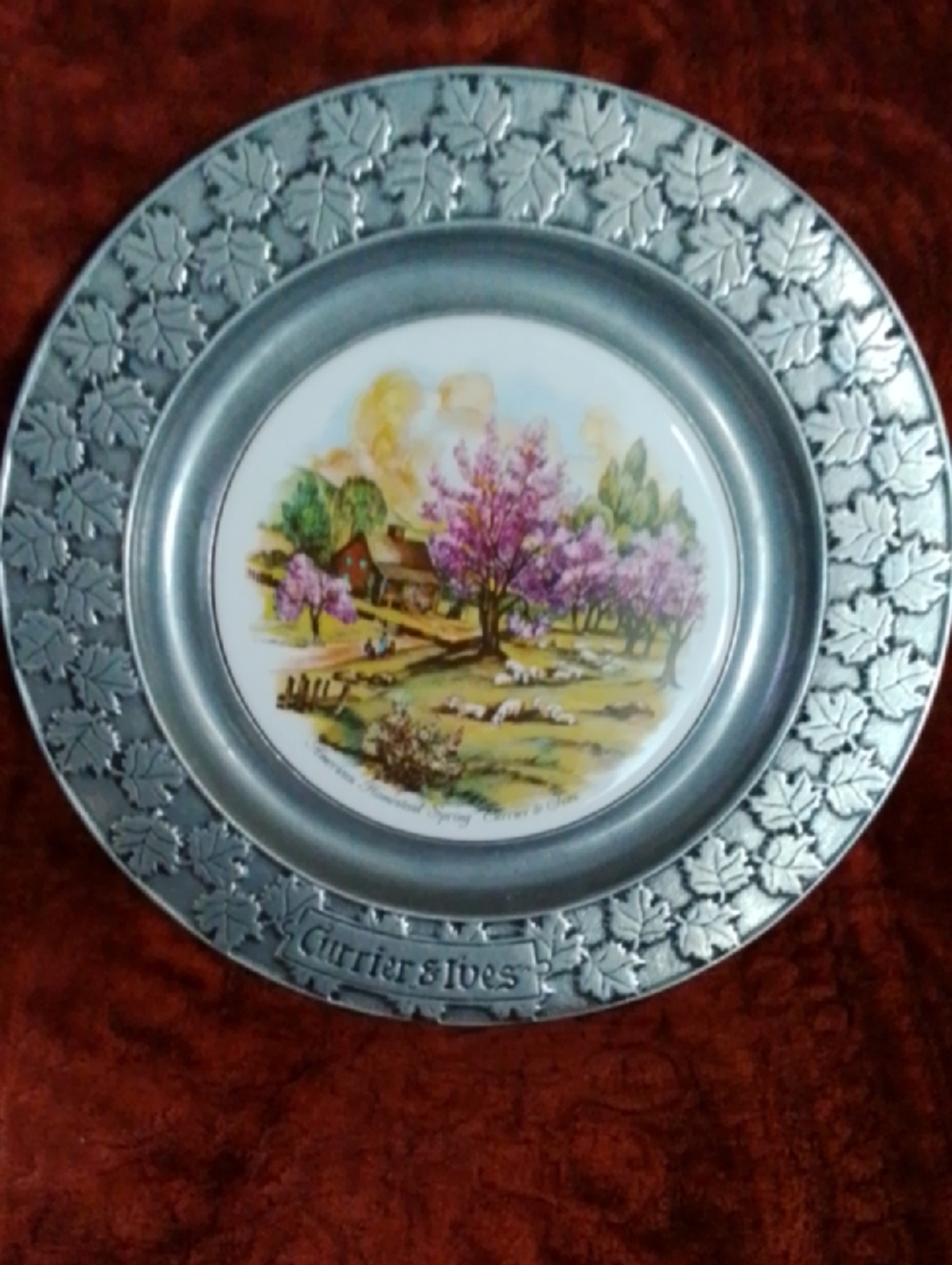 Currier and Ives -AMERICAN HOMESTED.Spring" Pewter Plate 10.5” made in USA PA
